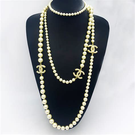 chanel inspired necklace choker|chanel pearl long strand necklaces.